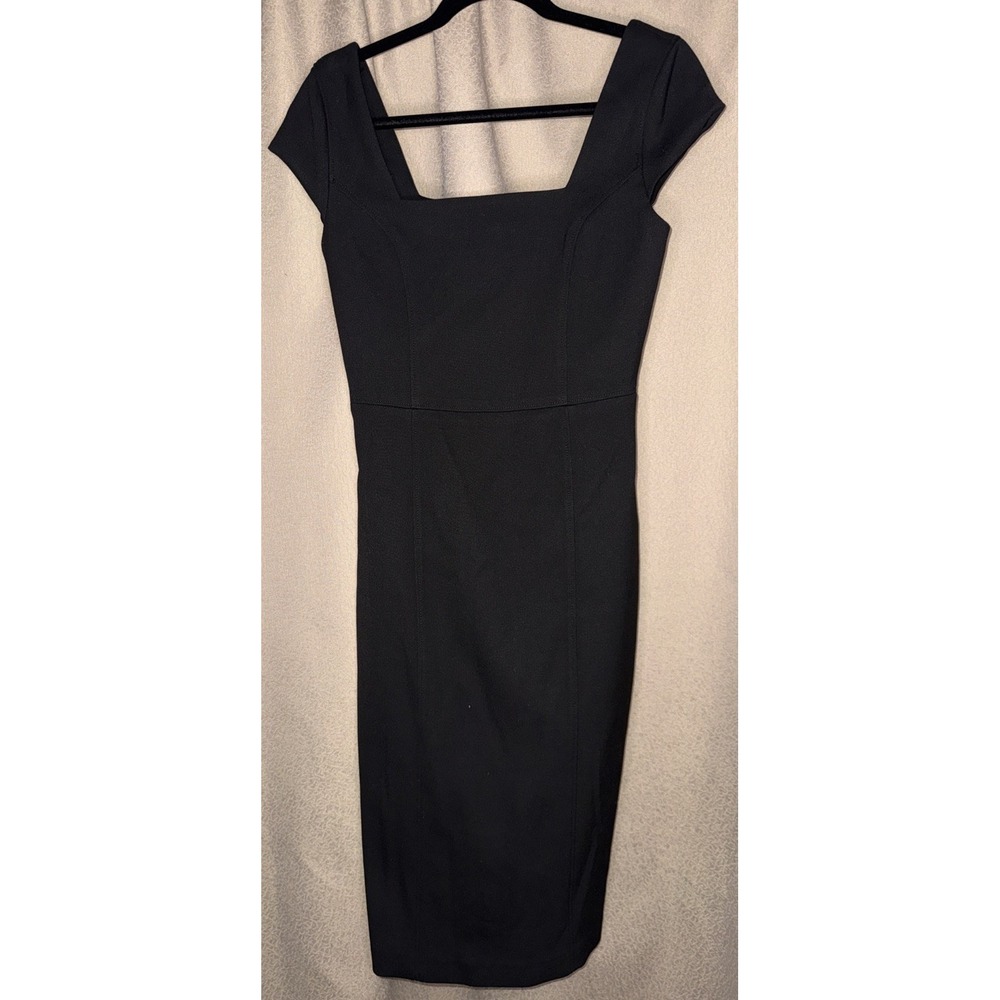 Ted Baker London Black‎ Square Neck Sheath Dress Cap Sleeve Size 1 US 2 ? *READ*